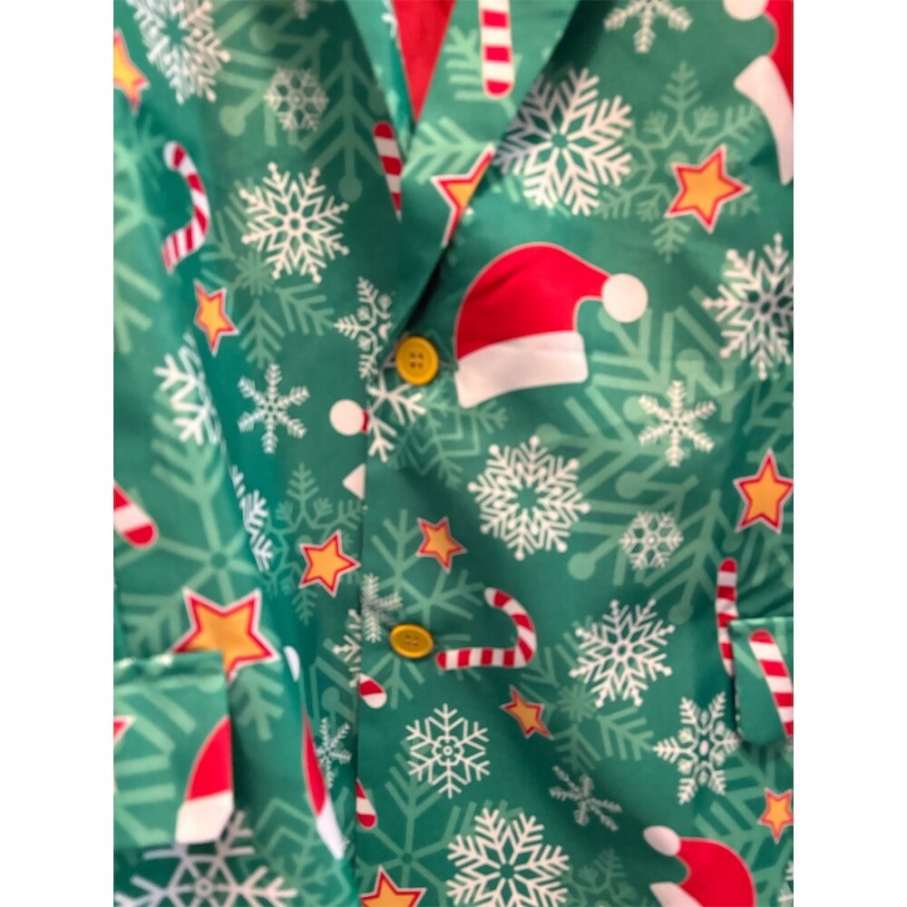 Offstream Men's Christmas Holiday Blazer Sport Coat Green 2XL Santa Hat - Picture 2 of 9